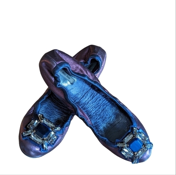Miu Miu purple embellished jewel ballet flats sz EU 39.5 - Picture 1 of 12